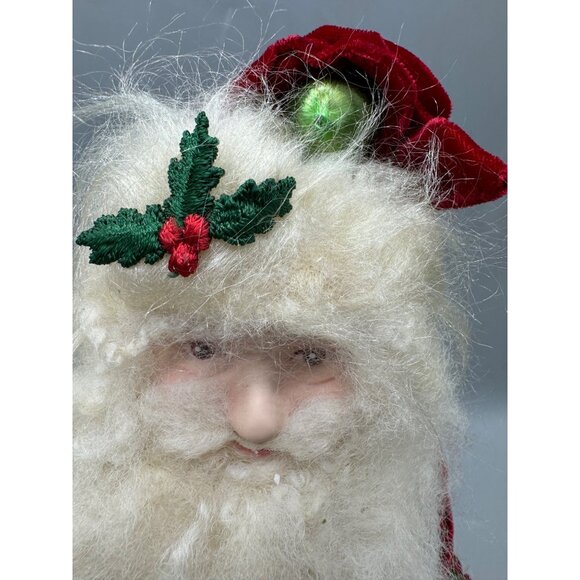 Santa Claus Figurine Faux Fur Beard & Velvet Robe Holding Christmas Tree READ - Picture 6 of 16